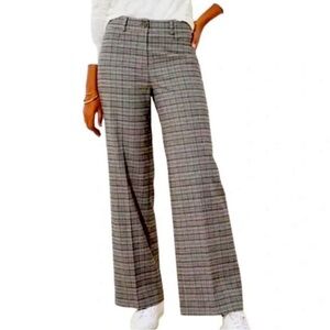 LOFT wide leg high waist flat front brushed plaid trousers. Curvy fit, size 10